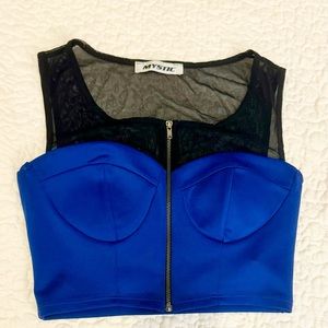 Blue black crop top with mesh upper part